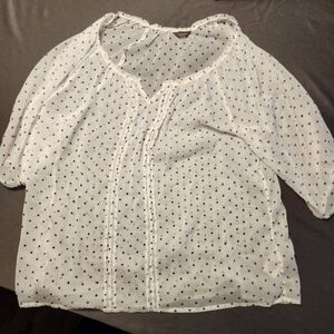 Denver Hayes Woman's 2XL Sheer Black on White Polka Dot Blouse